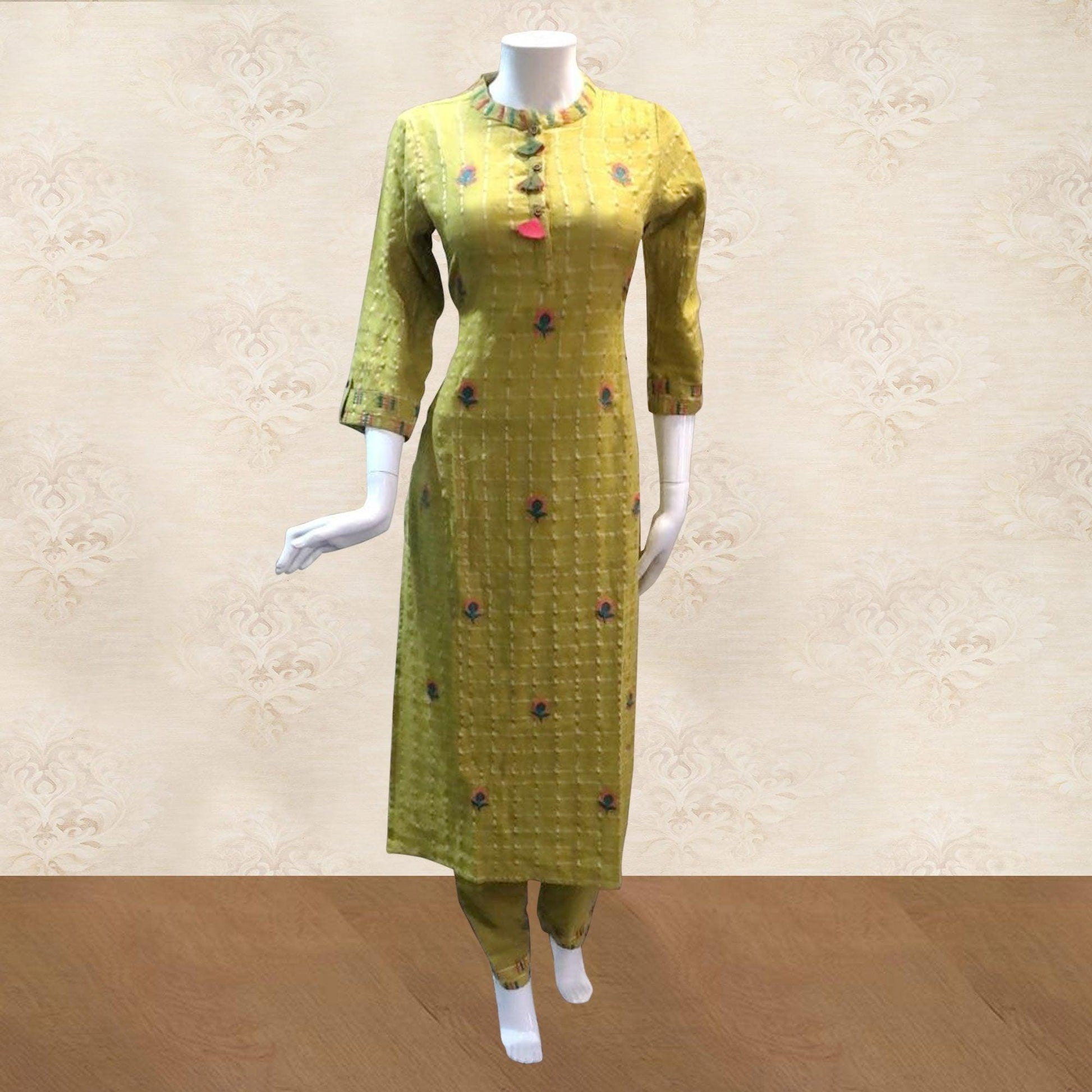 blooming-green-colored-partywear-embroidered-georgette-kurti-pant-set