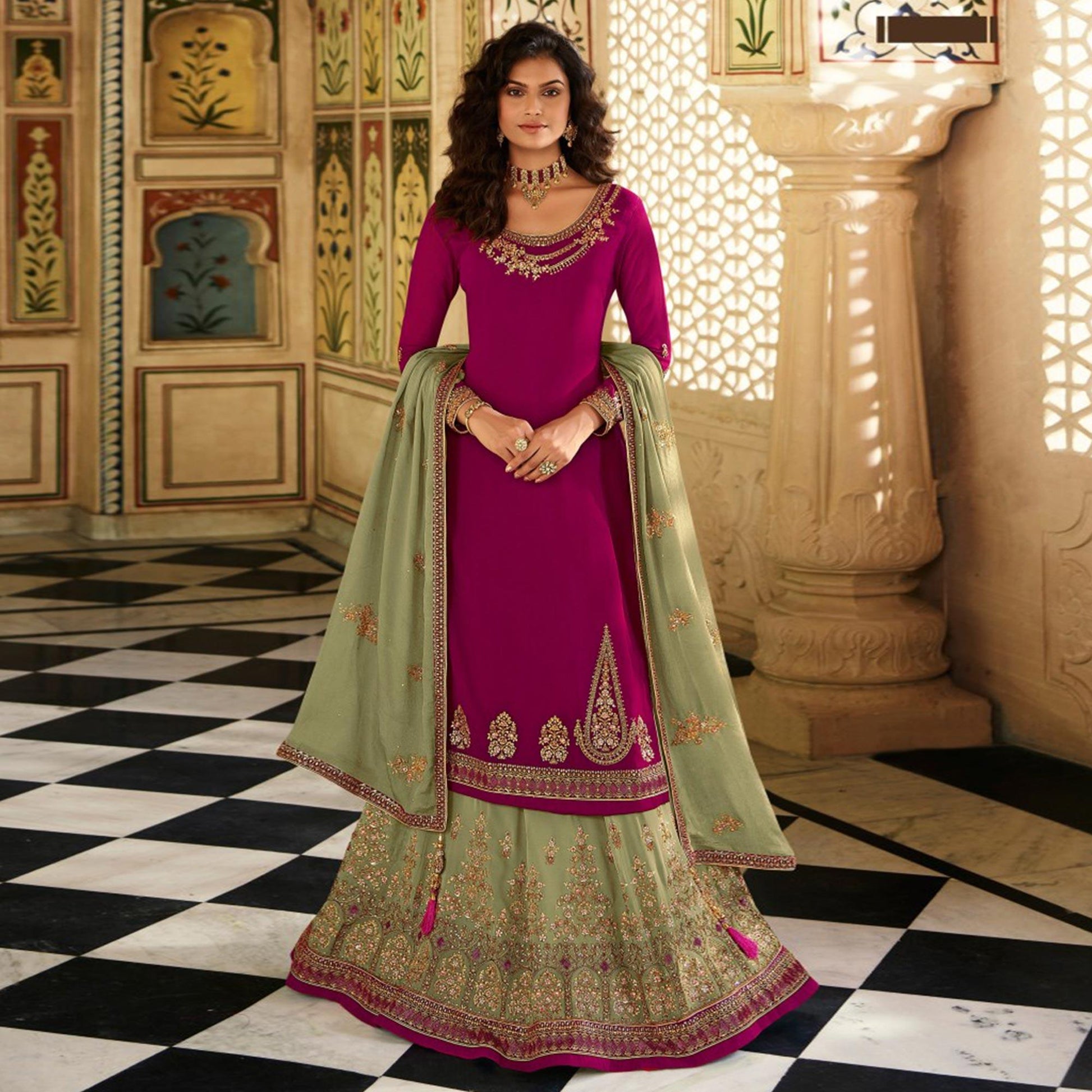 green-embroidered-georgette-lehenga-kameez-145534