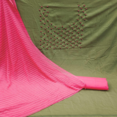 green-casual-wear-embroidered-handwork-cotton-dress-material-133992