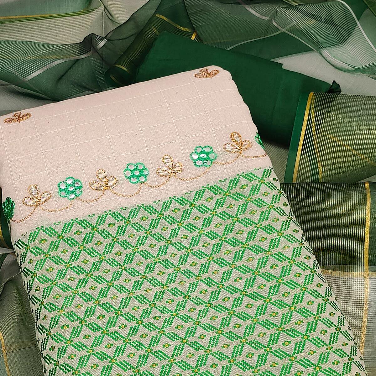 green-embroidered-jacquard-dress-material-144042