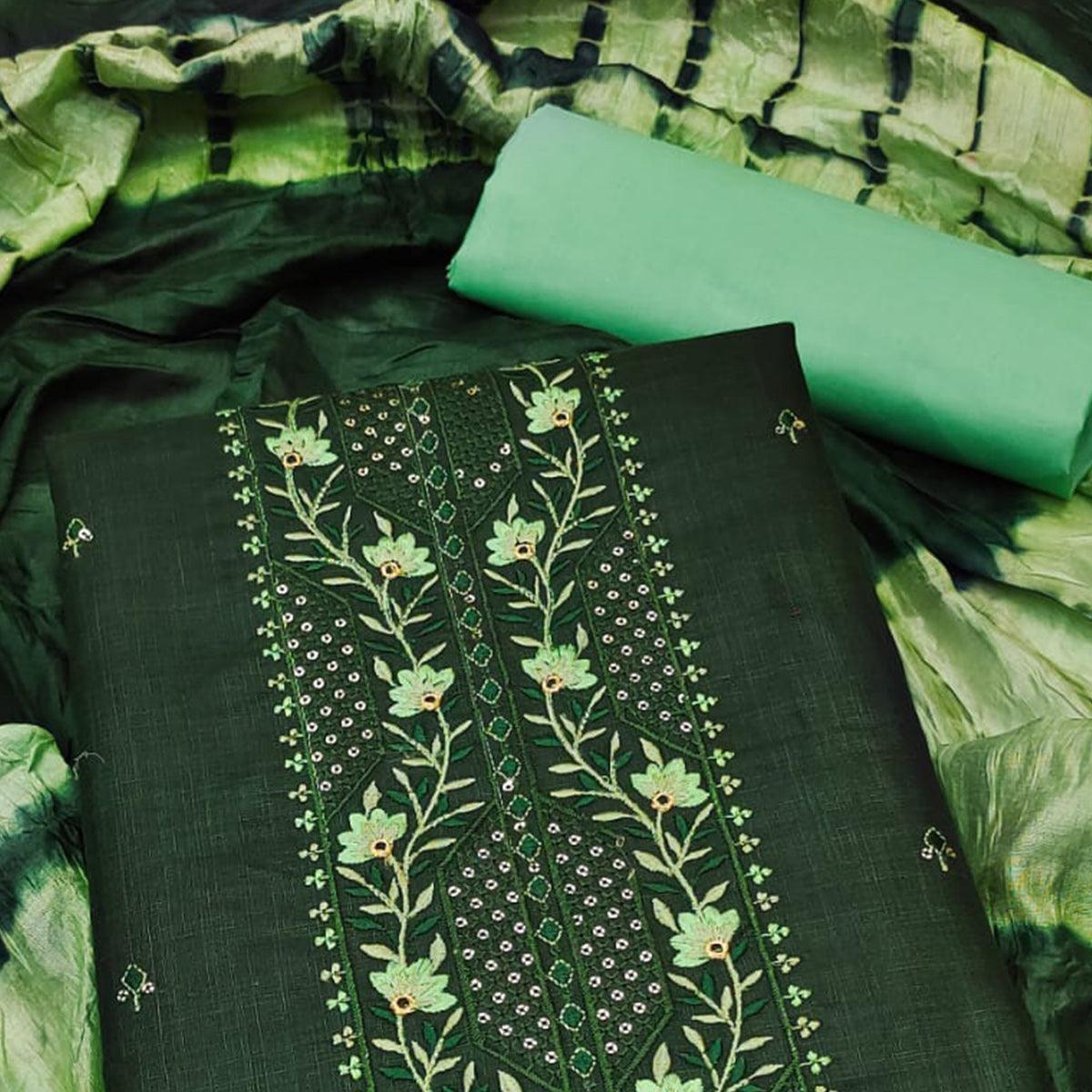 green-embroidered-poly-cotton-dress-material