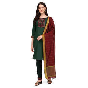 green-embroidered-poly-cotton-kurti-pant-set