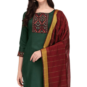 green-embroidered-poly-cotton-kurti-pant-set