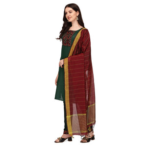 green-embroidered-poly-cotton-kurti-pant-set