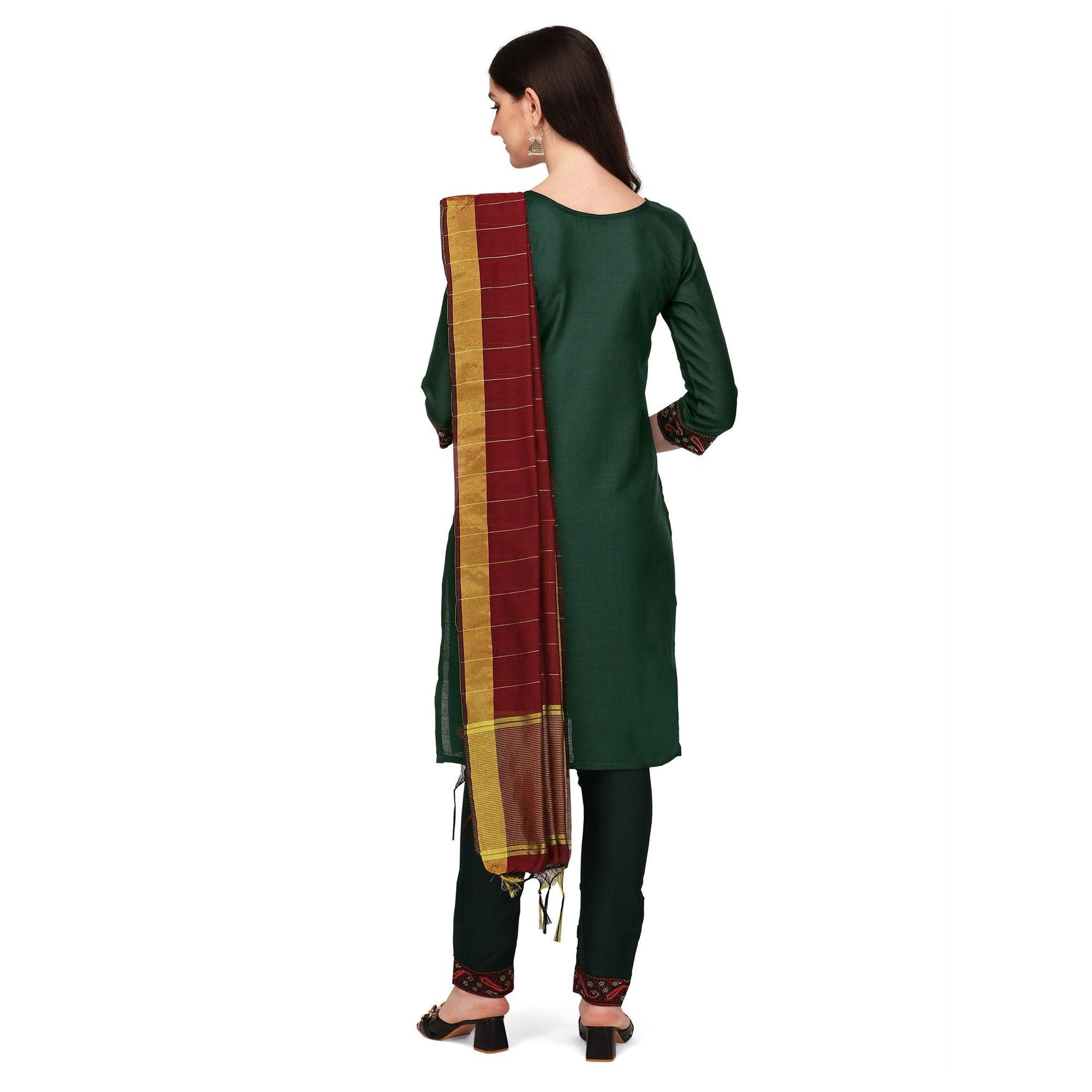 green-embroidered-poly-cotton-kurti-pant-set