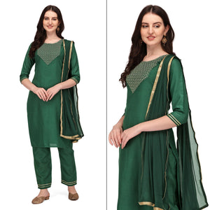 green-embroidered-poly-cotton-kurti-pant-set-with-dupatta
