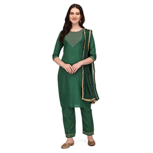 green-embroidered-poly-cotton-kurti-pant-set-with-dupatta