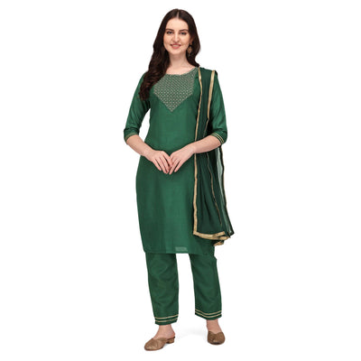 green-embroidered-poly-cotton-kurti-pant-set-with-dupatta