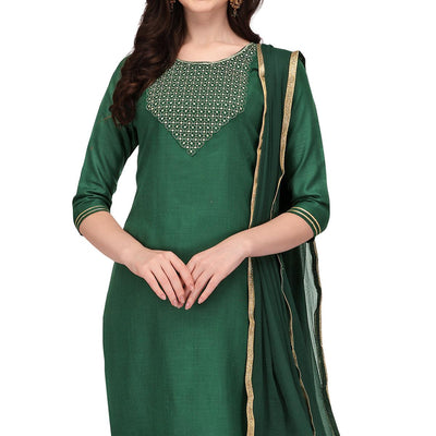 green-embroidered-poly-cotton-kurti-pant-set-with-dupatta