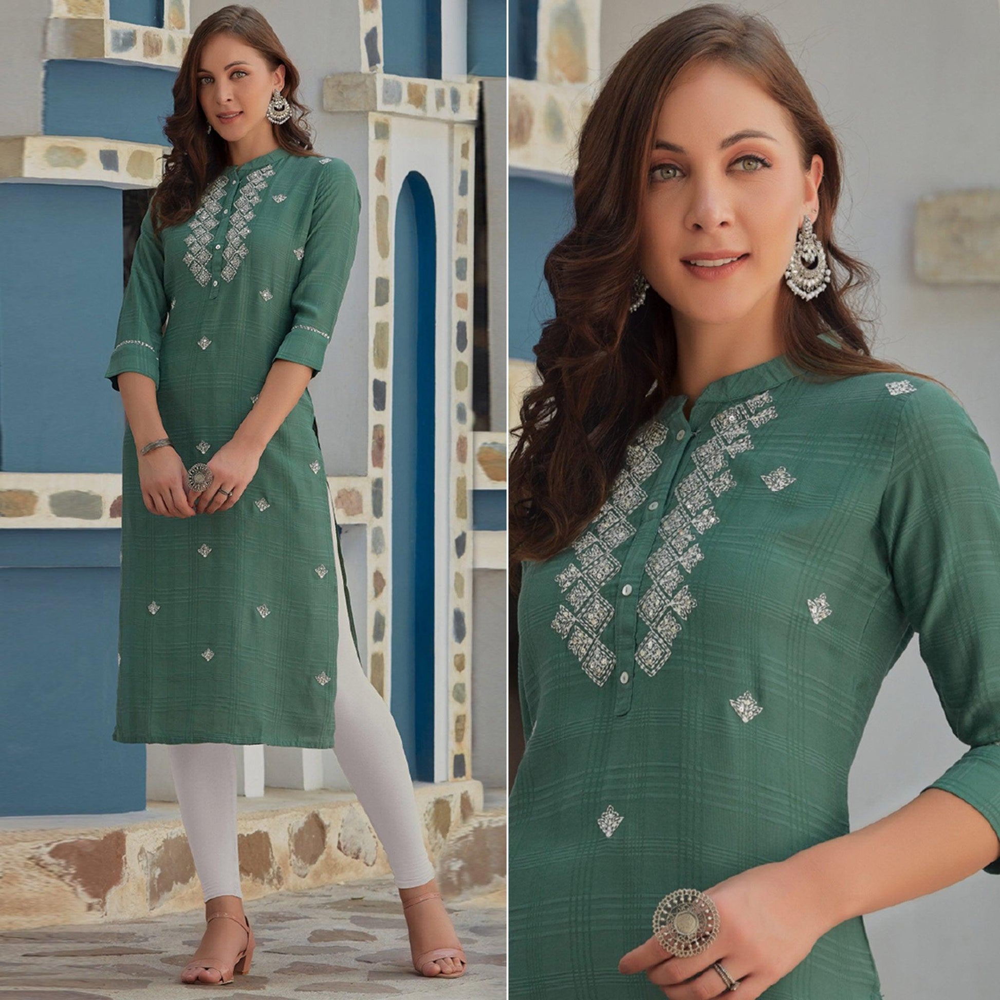 green-embroidered-poly-cotton-kurti