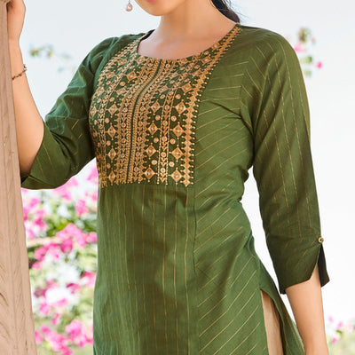 green-embroidered-pure-cotton-kurti-pant-set-with-dupatta
