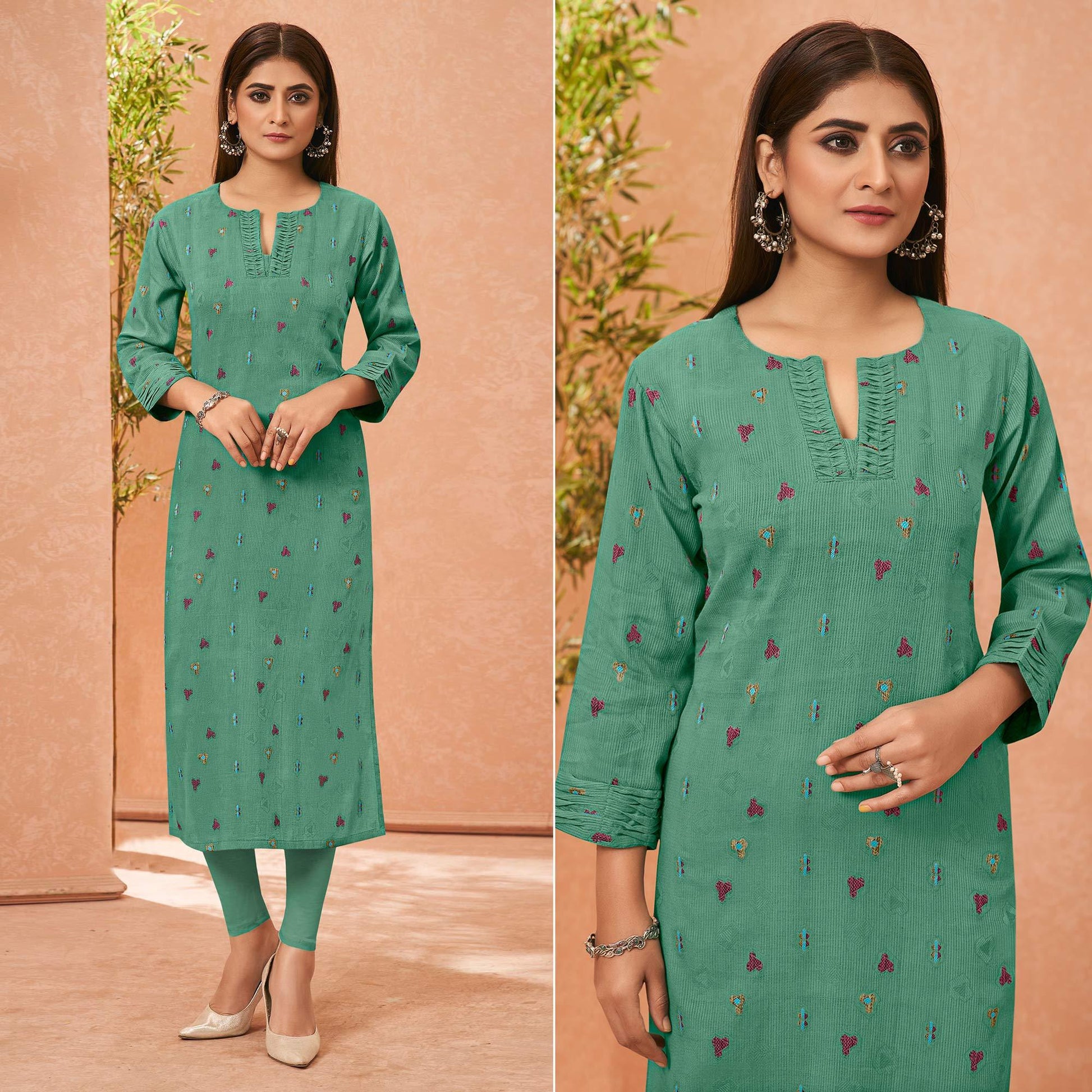 green-embroidered-pure-cotton-kurti-144780