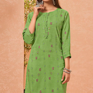 green-embroidered-pure-cotton-kurti-144782