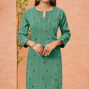 green-embroidered-pure-cotton-kurti-144780