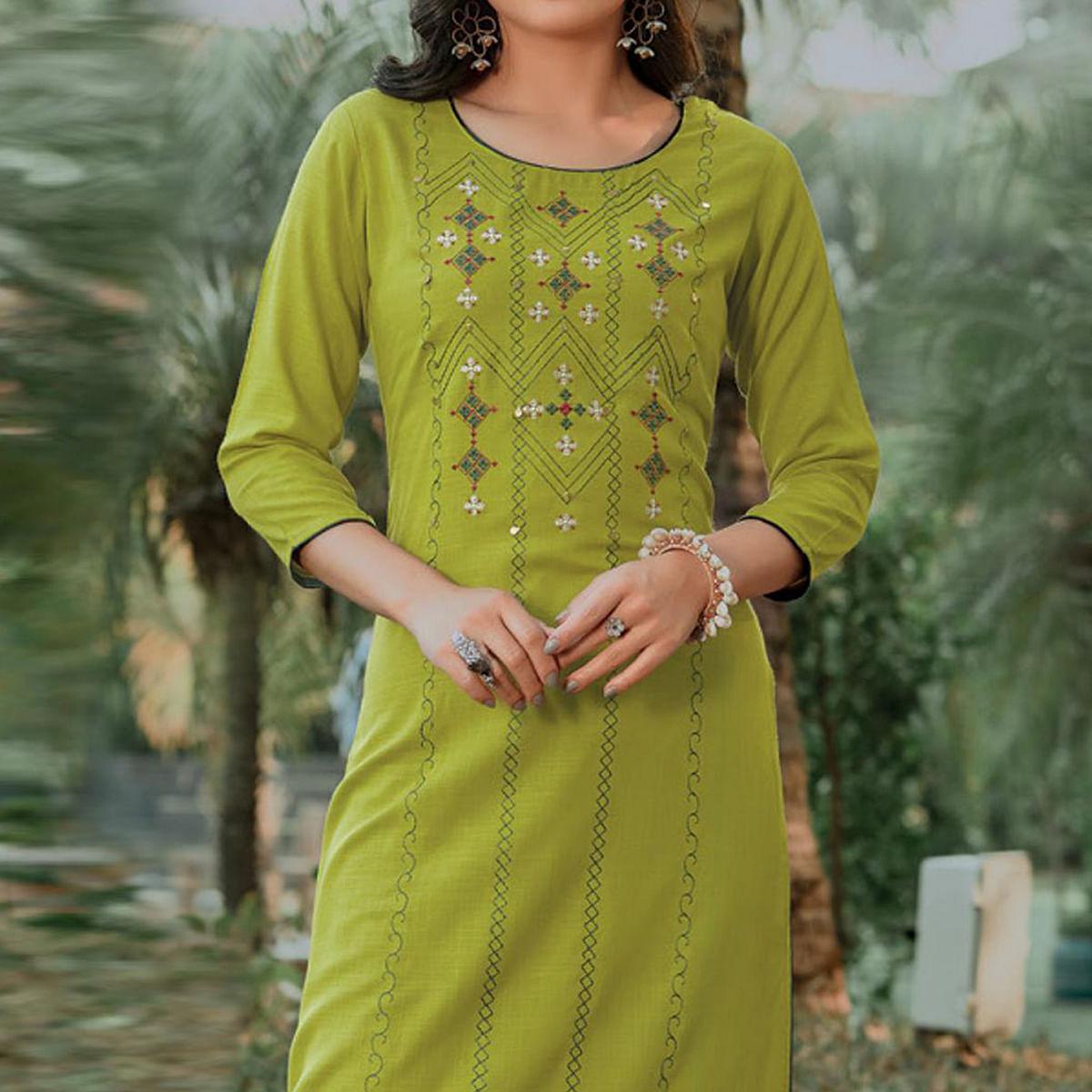 green-embroidered-cotton-kurti-143088