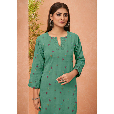 green-embroidered-pure-cotton-kurti-144780