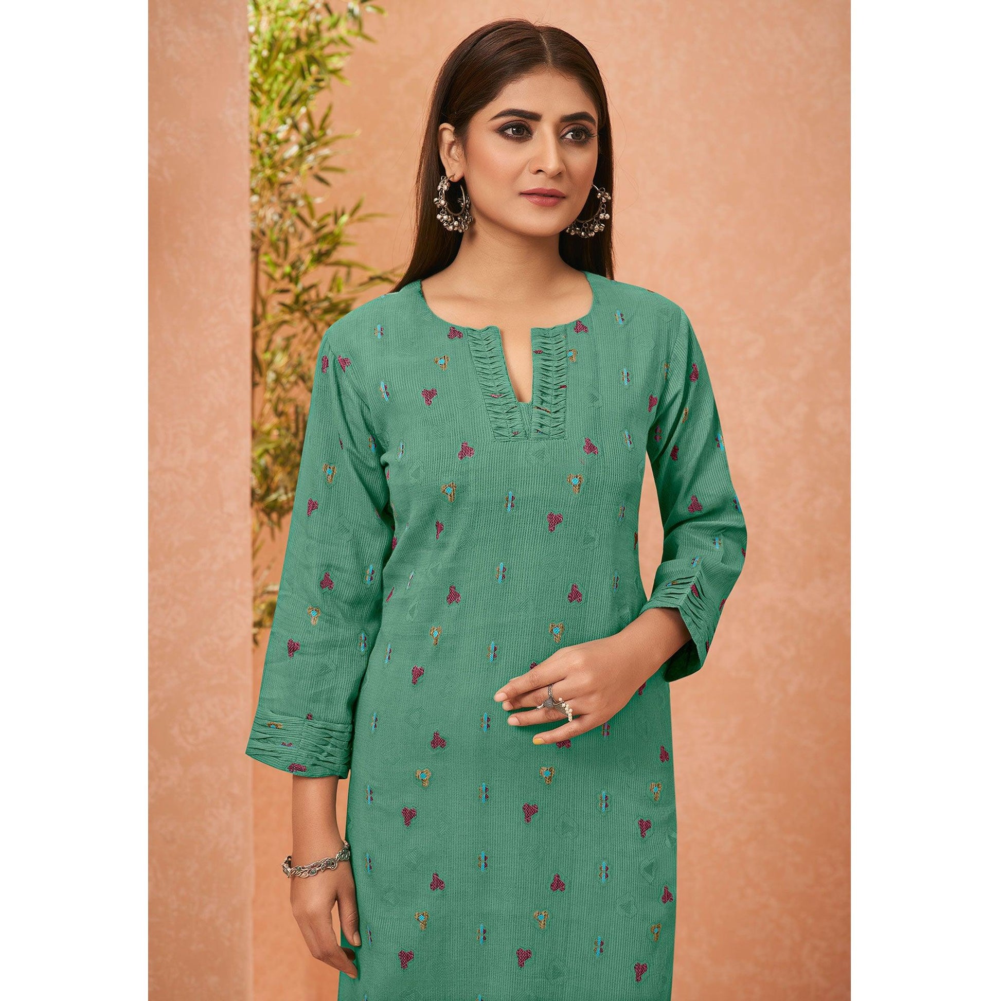 green-embroidered-pure-cotton-kurti-144780