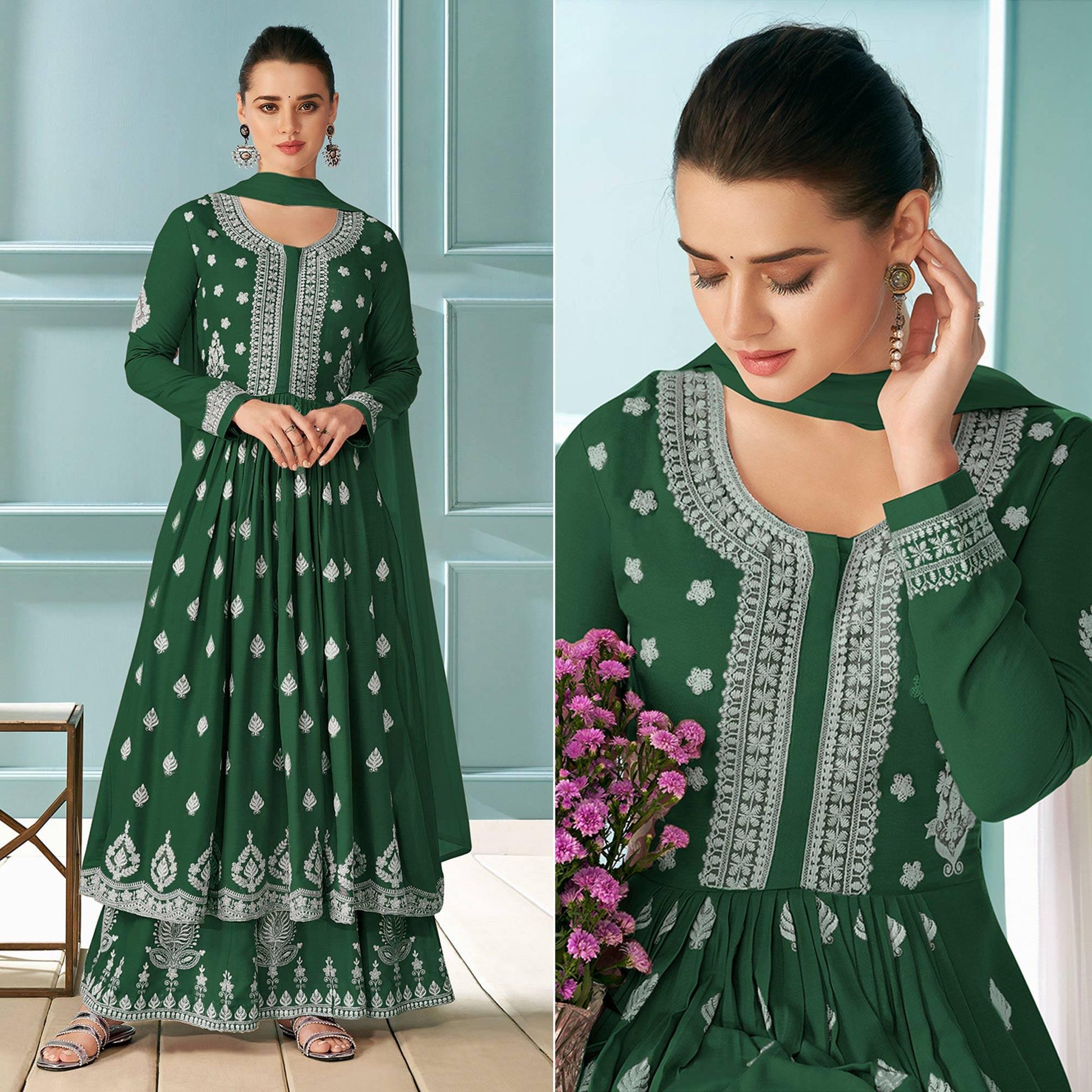 green-embroidered-rayon-kurti-palazzo-suit-145277