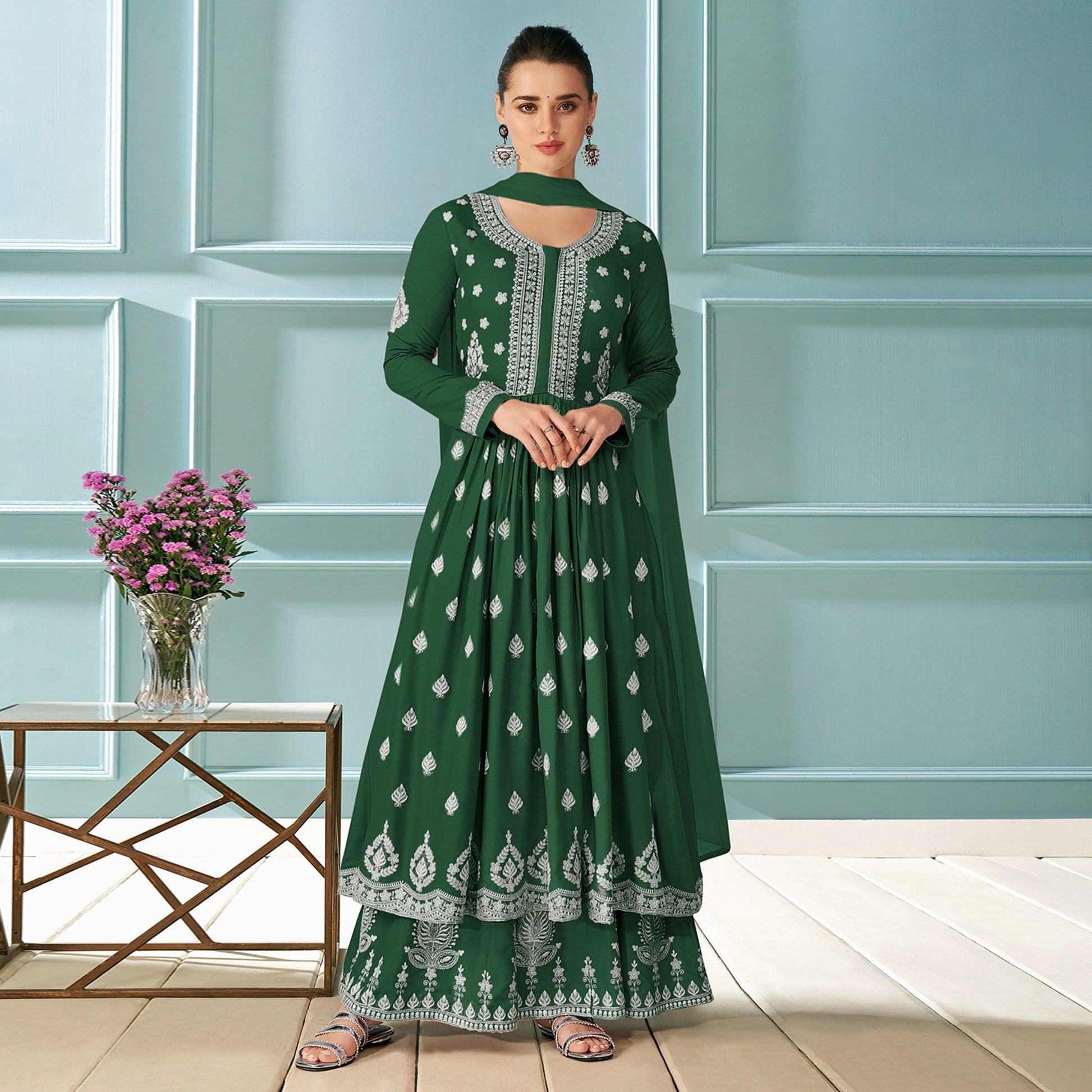 green-embroidered-rayon-kurti-palazzo-suit-145277