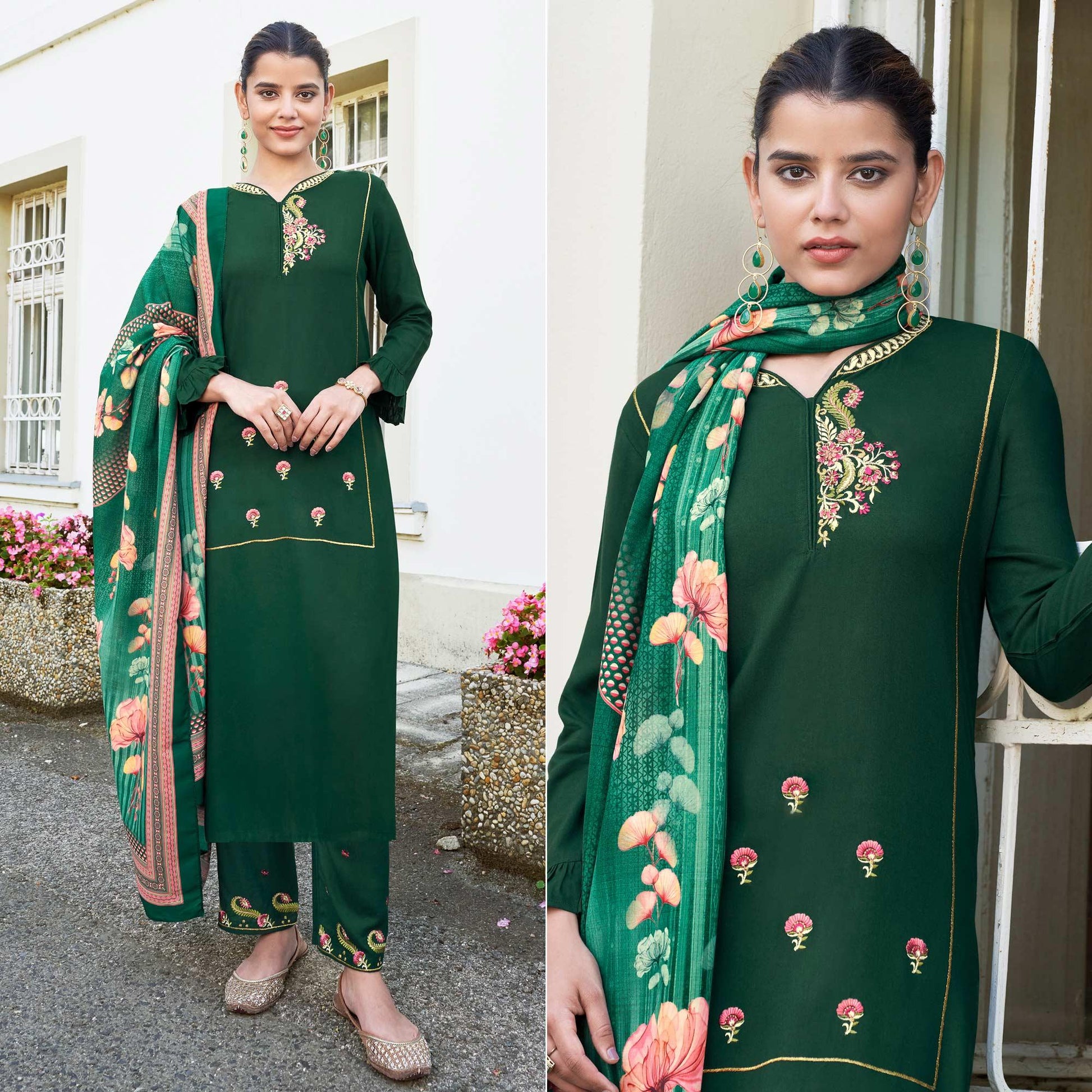 green-embroidered-rayon-kurti-pant-set-with-dupatta-145537