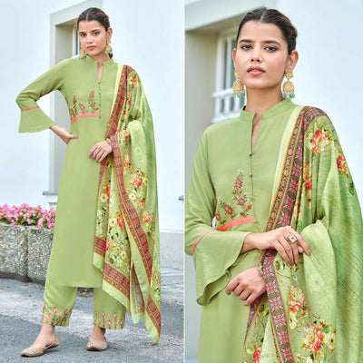 green-embroidered-rayon-kurti-pant-set-with-dupatta