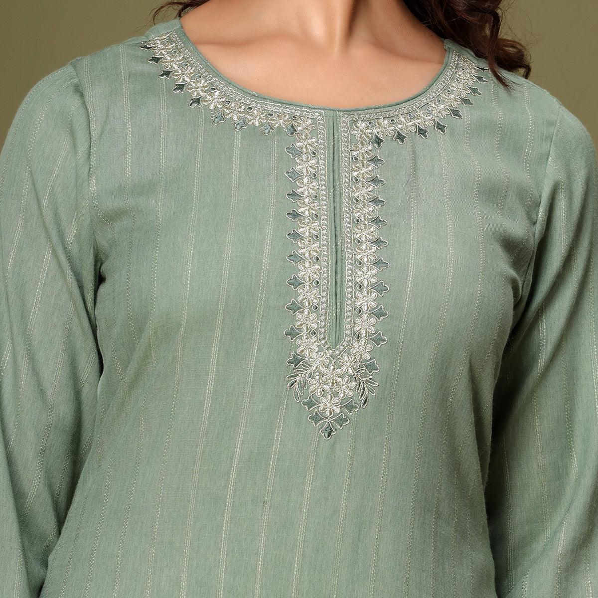 green-embroidered-rayon-kurti