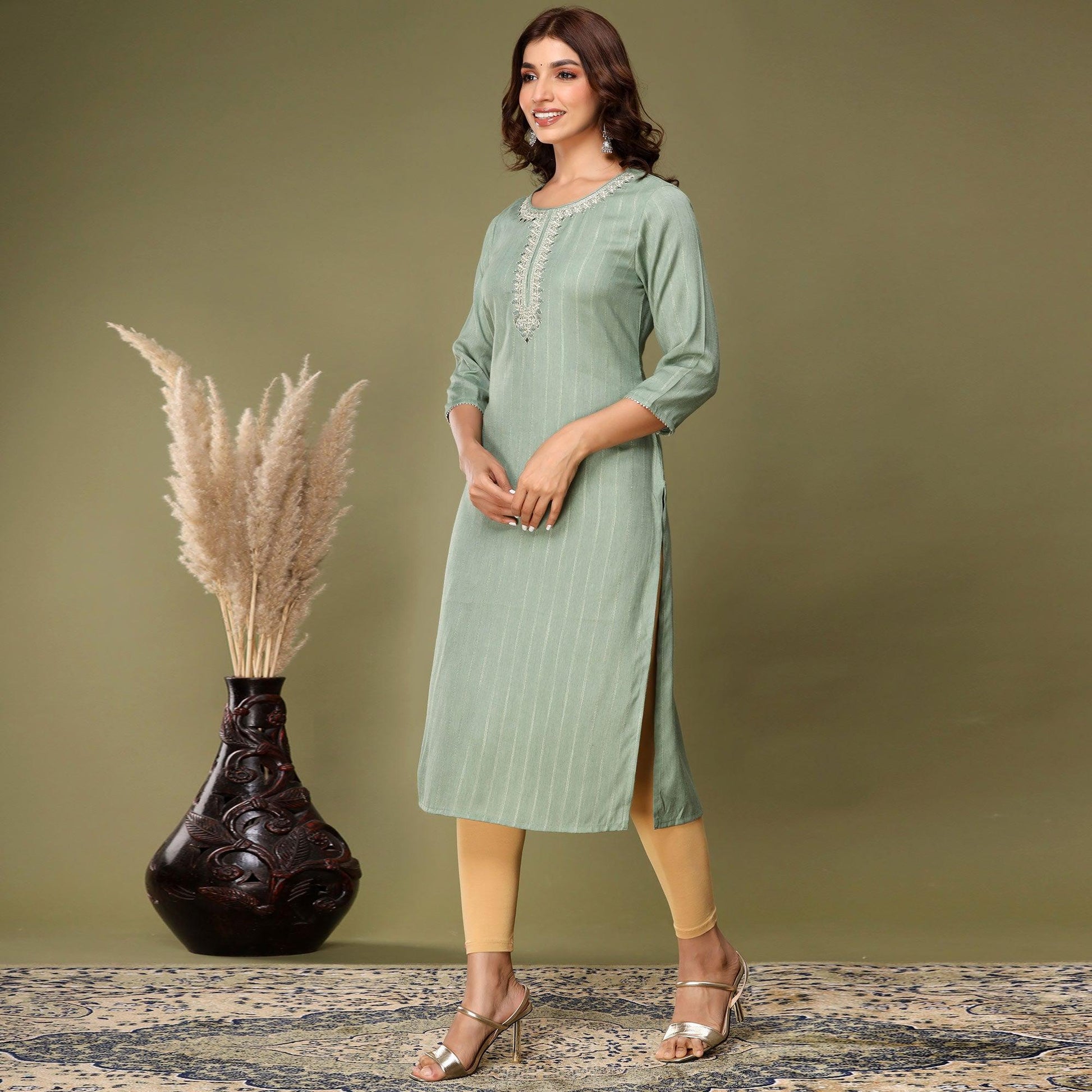 green-embroidered-rayon-kurti