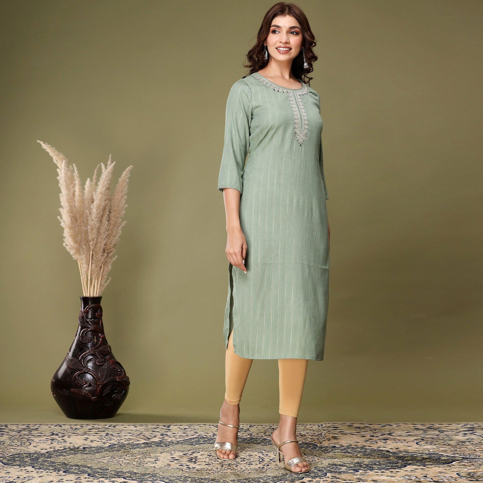 green-embroidered-rayon-kurti
