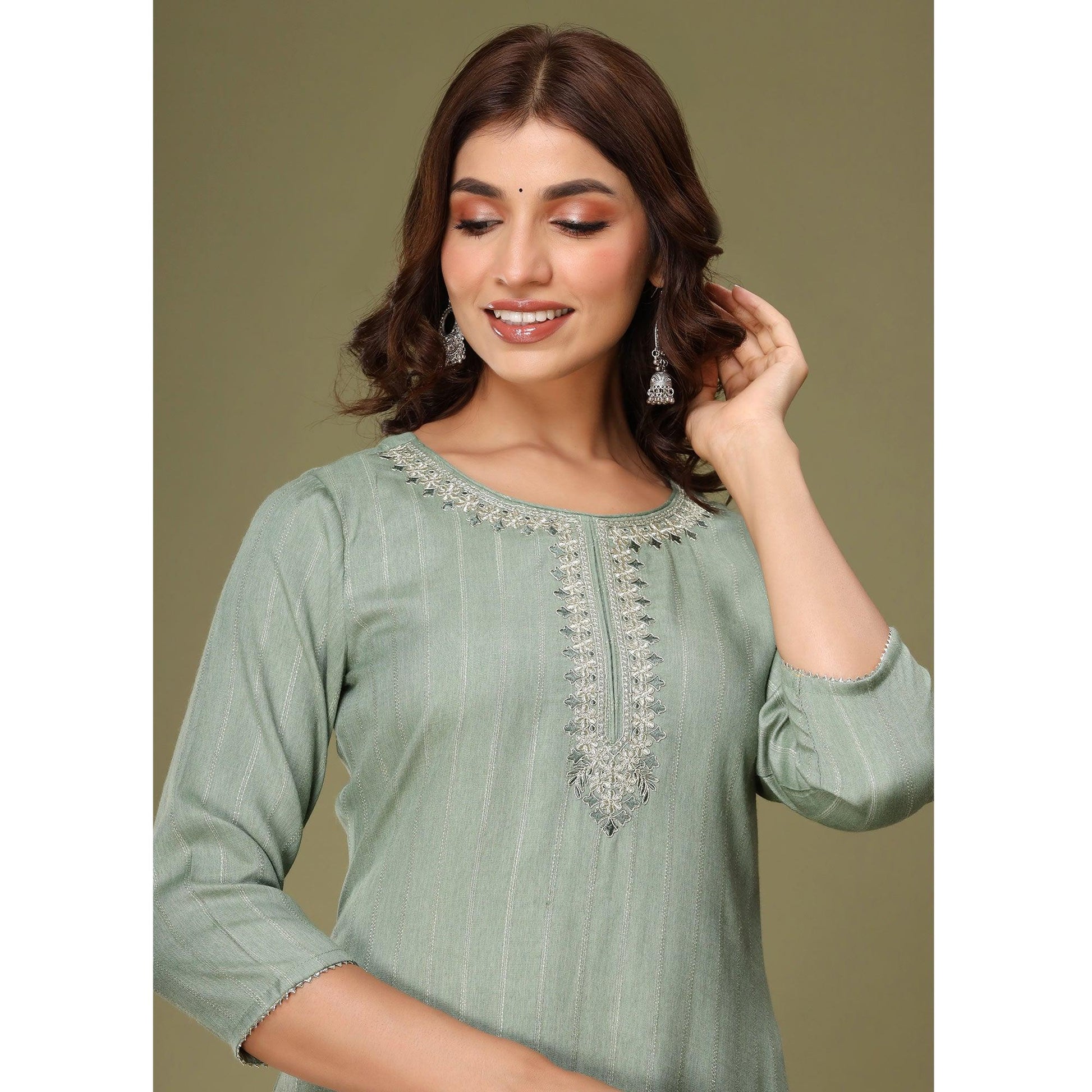 green-embroidered-rayon-kurti