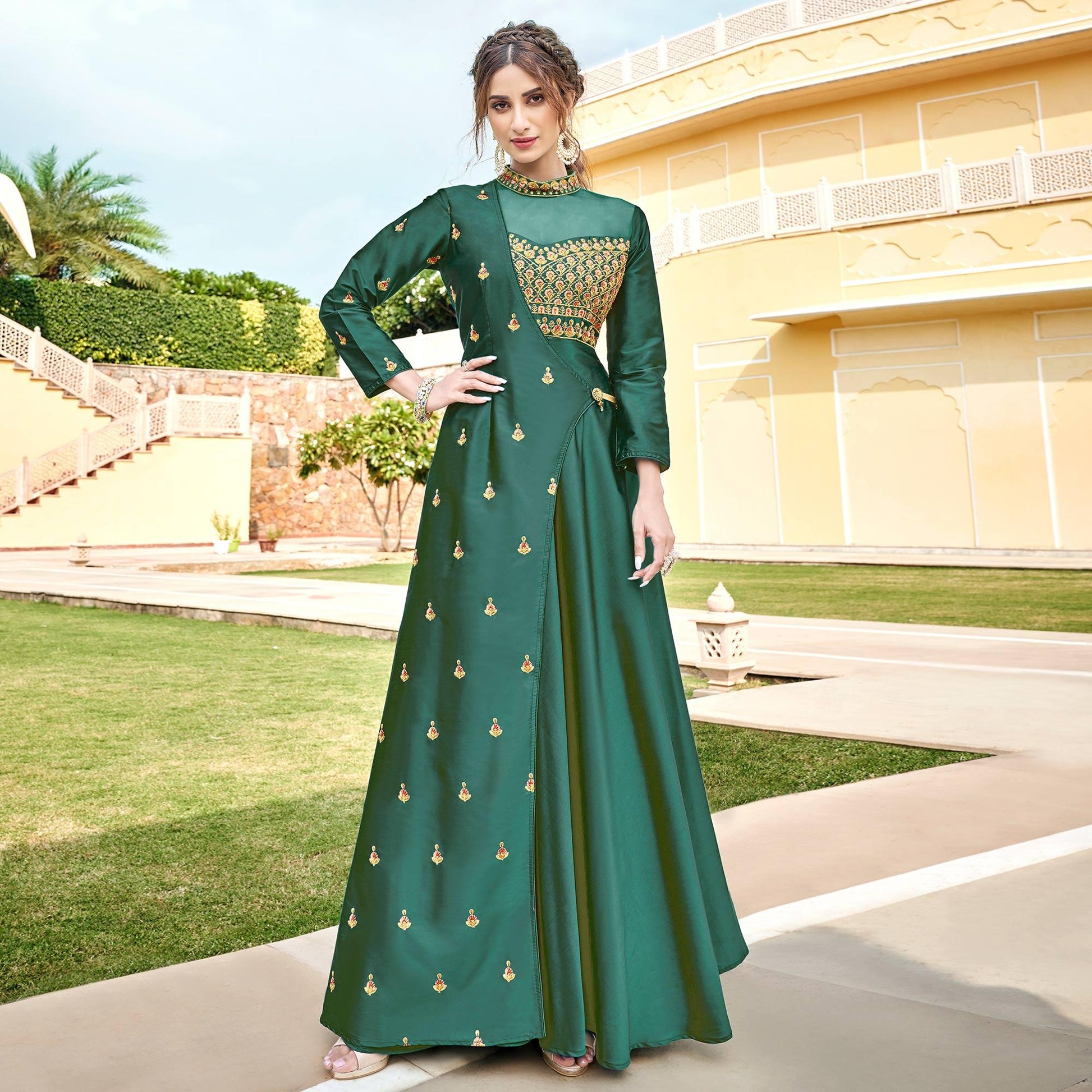 green-embroidered-tapetta-silk-gown