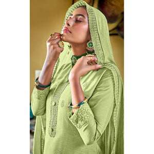 green-embroidered-viscose-kurti-pant-set-143601