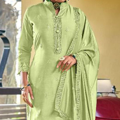 green-embroidered-viscose-kurti-pant-set-143601