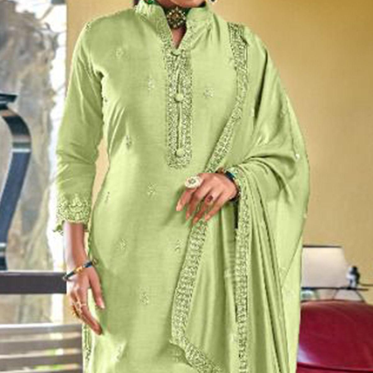 green-embroidered-viscose-kurti-pant-set-143601