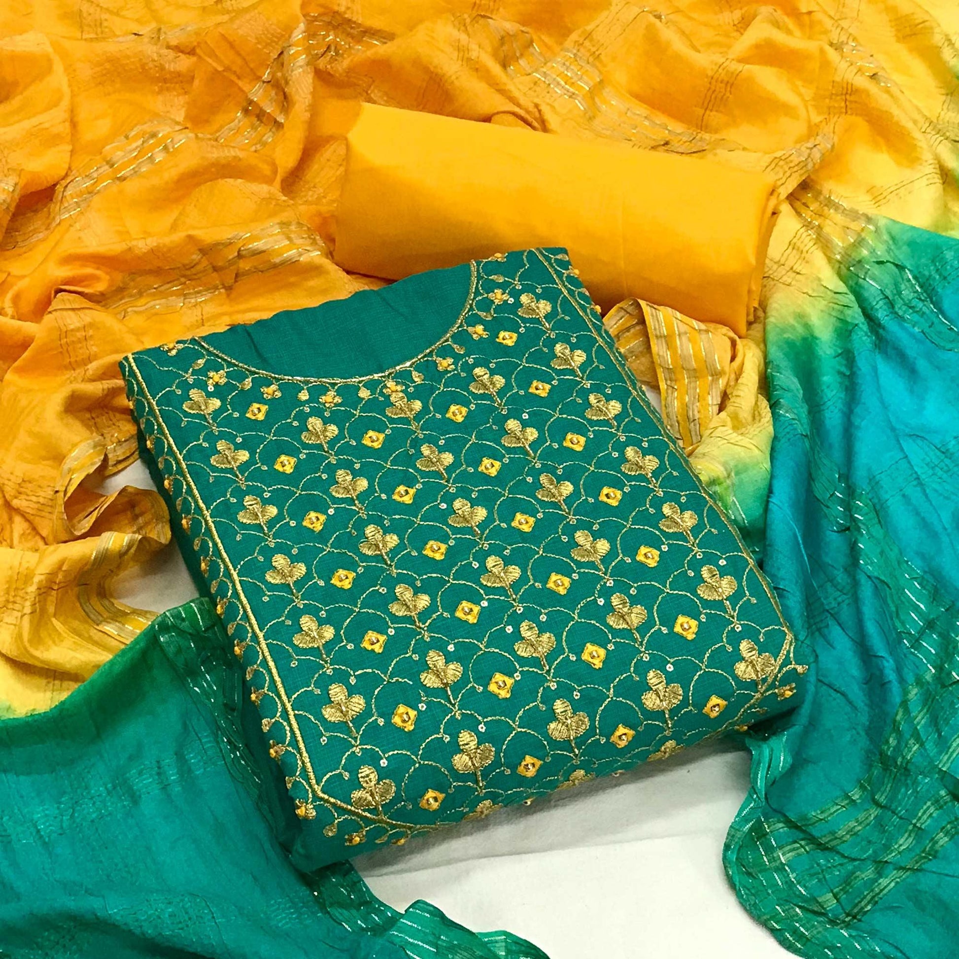 green-embroidered-with-embellished-poly-cotton-dress-material