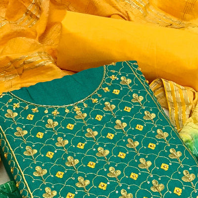 green-embroidered-with-embellished-poly-cotton-dress-material