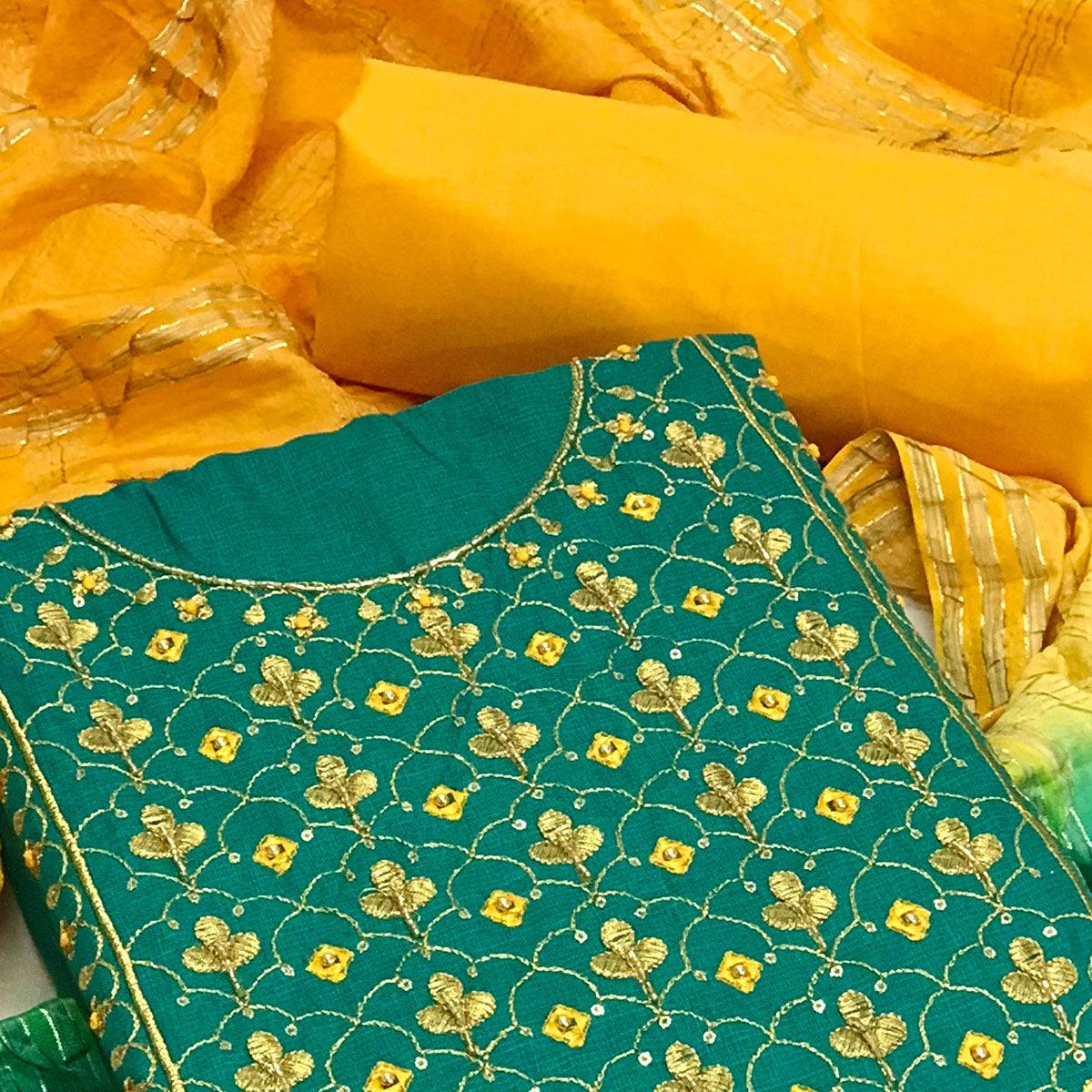 green-embroidered-with-embellished-poly-cotton-dress-material