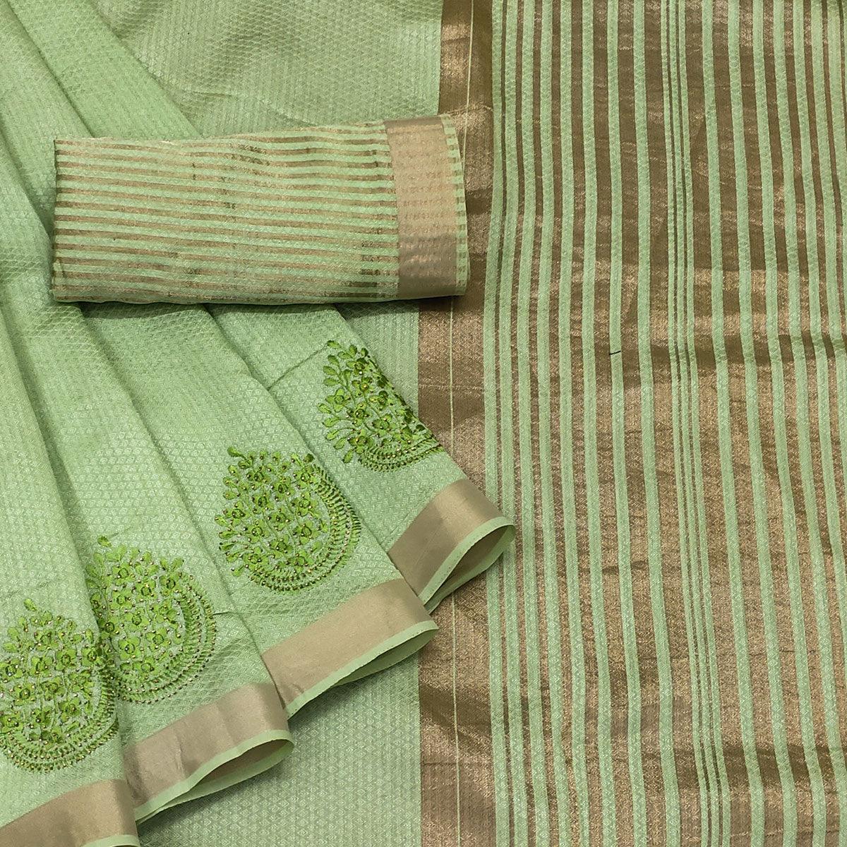 green-festive-wear-embroidered-with-embellished-cotton-saree-141854