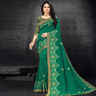green-embroidered-with-embellished-vichitra-silk-saree