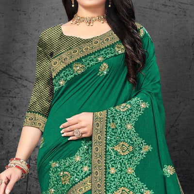 green-embroidered-with-embellished-vichitra-silk-saree