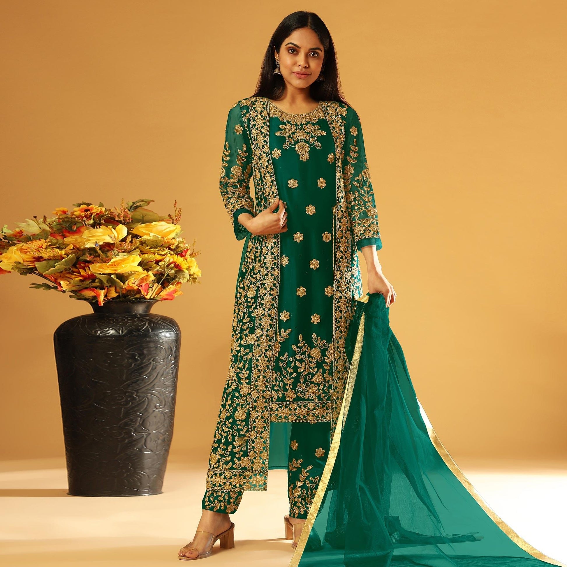 green-embroidery-cording-work-net-partywear-suit-with-koti-137255