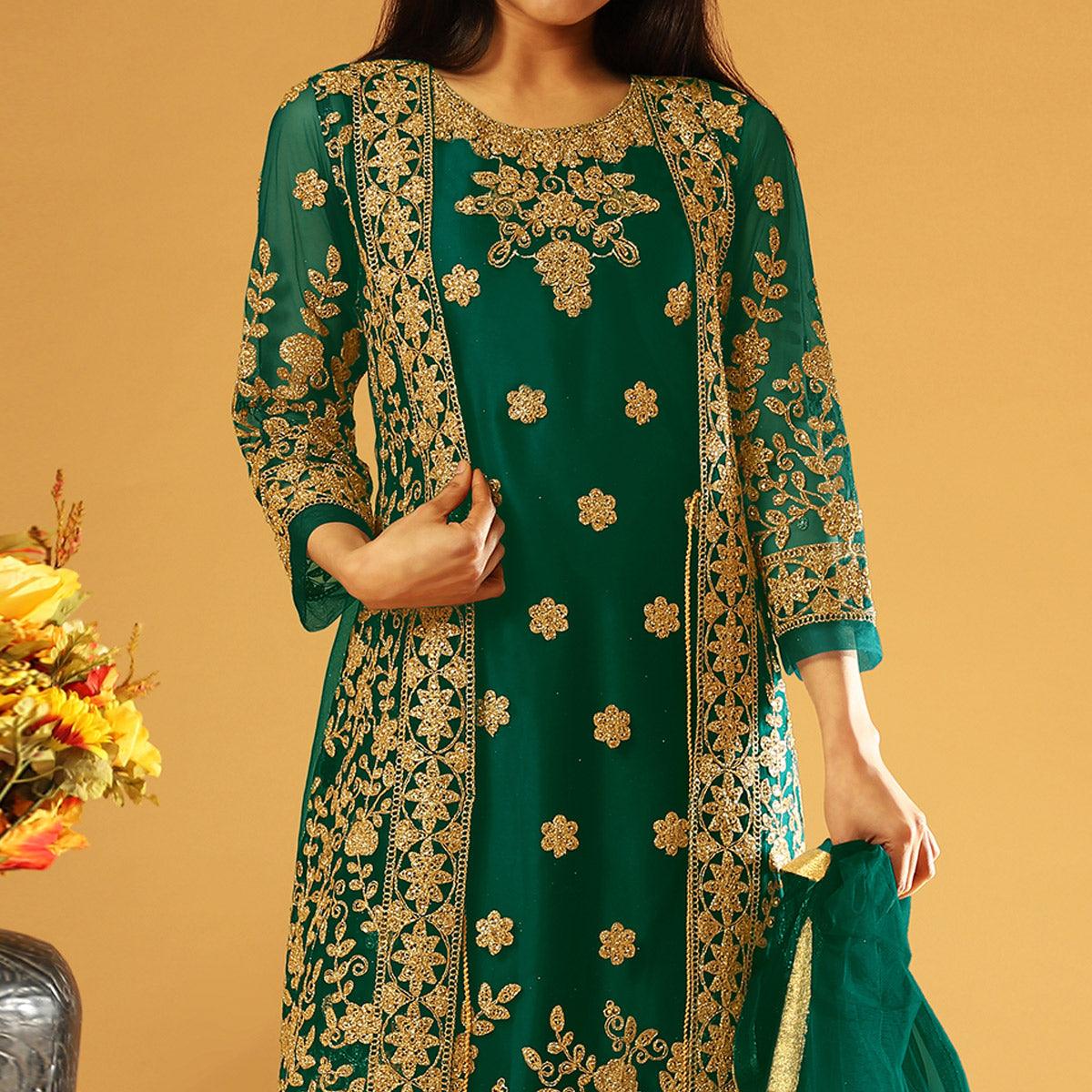green-embroidery-cording-work-net-partywear-suit-with-koti-137255