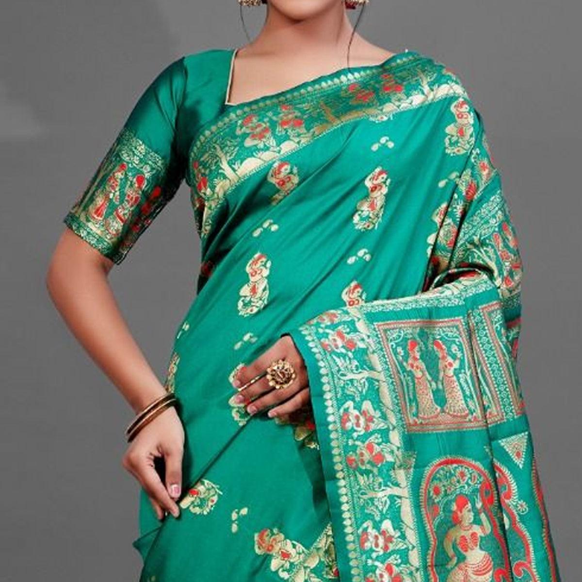 green-festive-art-silk-saree-with-unstitched-blouse-94112