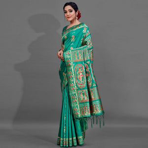 green-festive-art-silk-saree-with-unstitched-blouse-94112