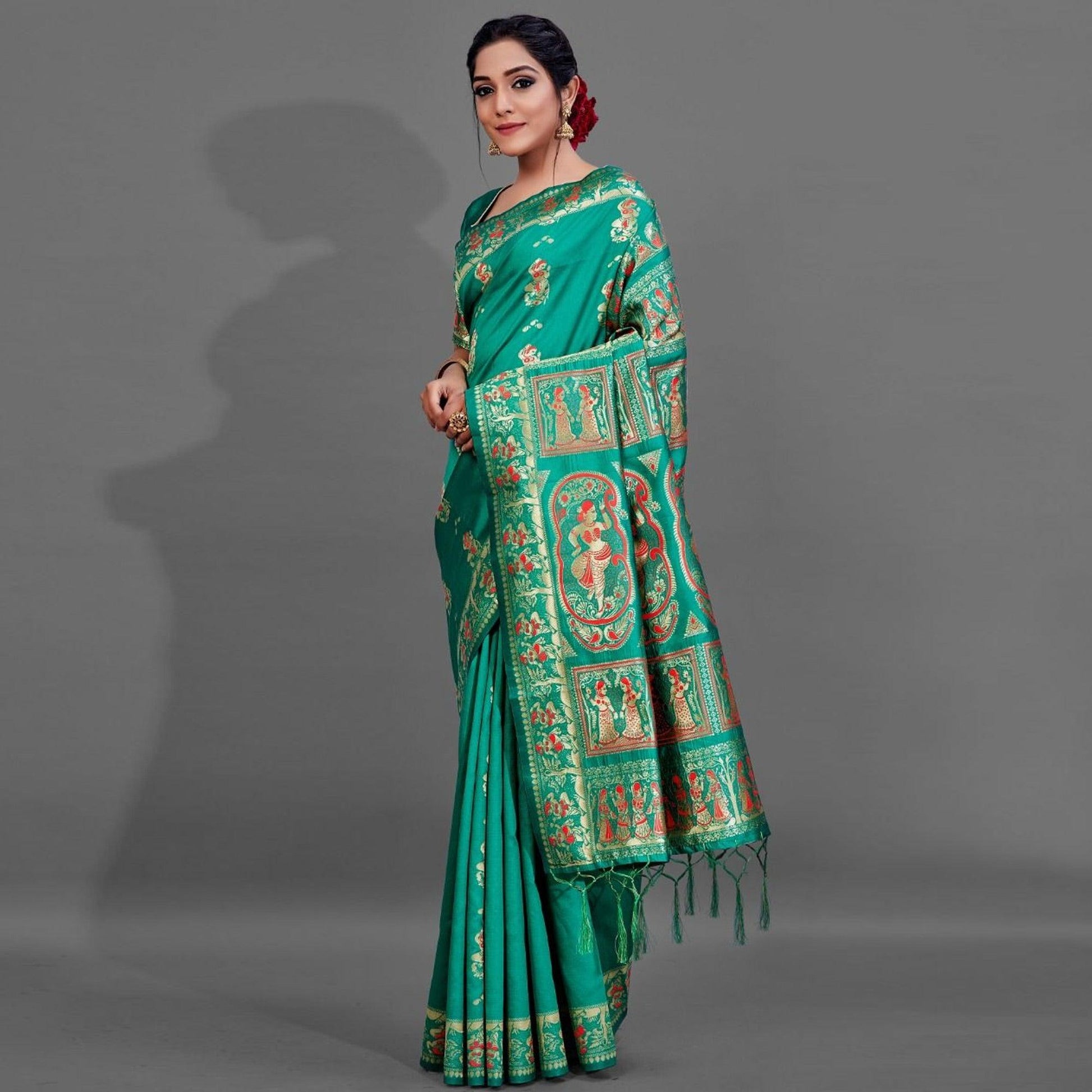 green-festive-art-silk-saree-with-unstitched-blouse-94112