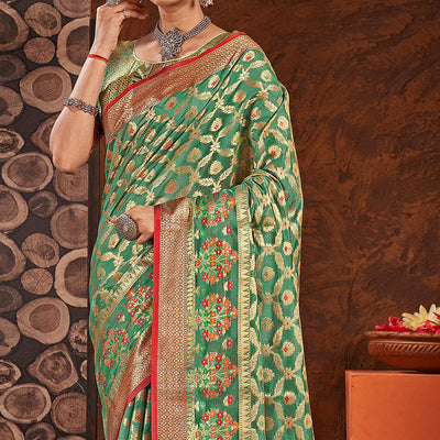 green-festive-wear-banarasi-woven-organza-saree-137762