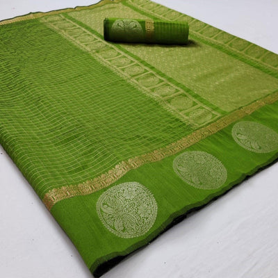 green-festive-wear-checks-pattern-woven-silk-saree-111662
