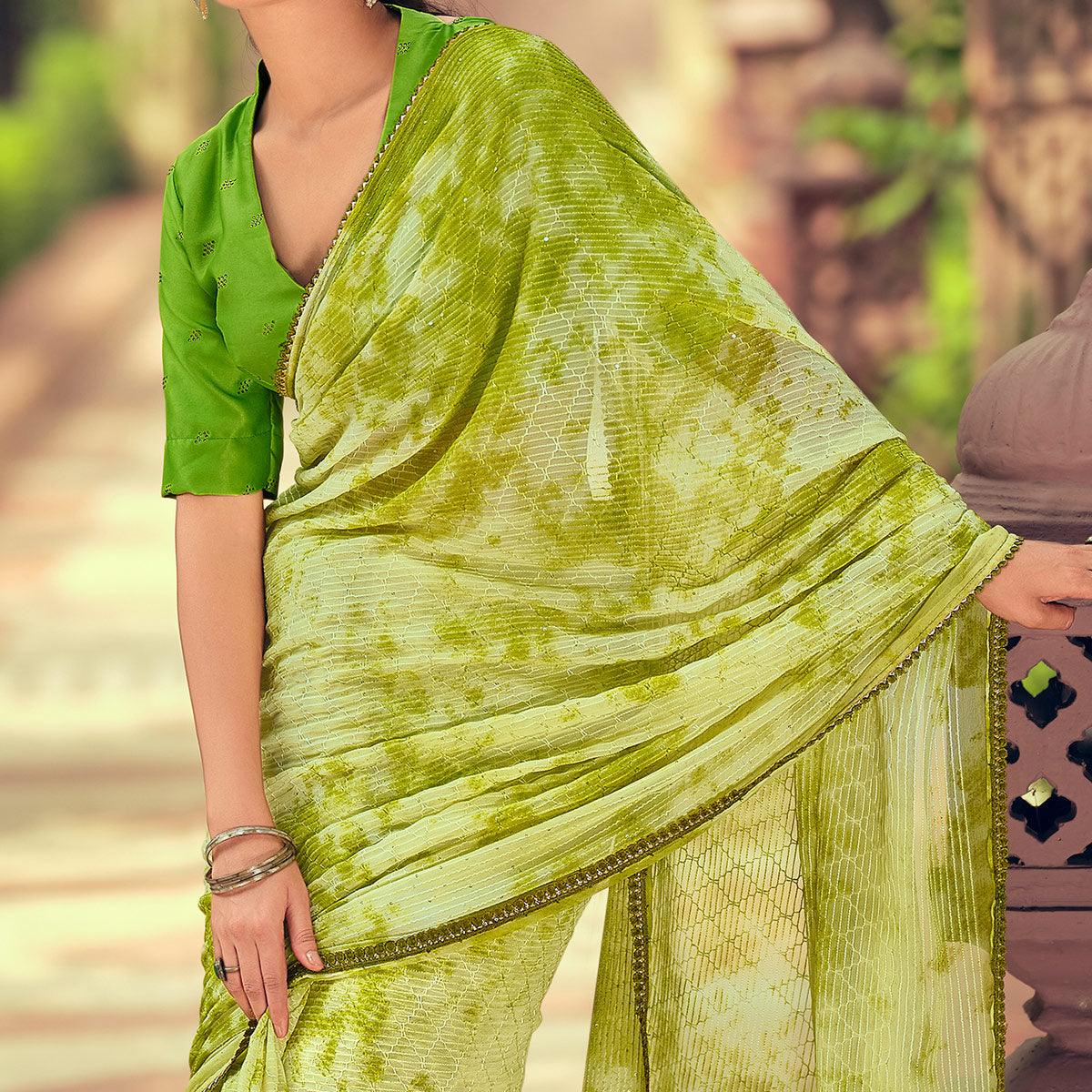 green-festive-wear-crochet-work-georgette-saree-127590