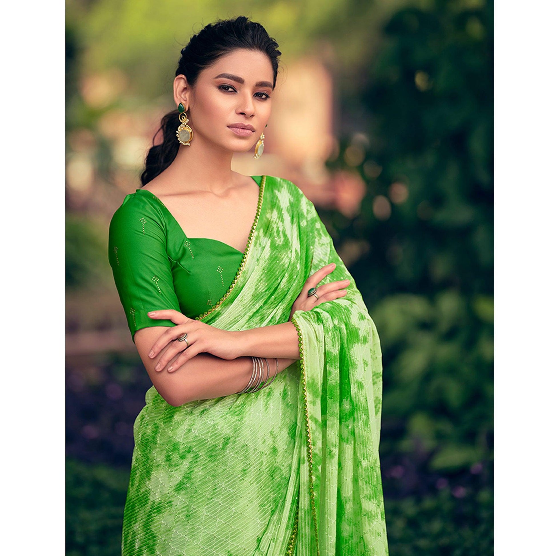 green-festive-wear-crochet-work-georgette-saree-127585