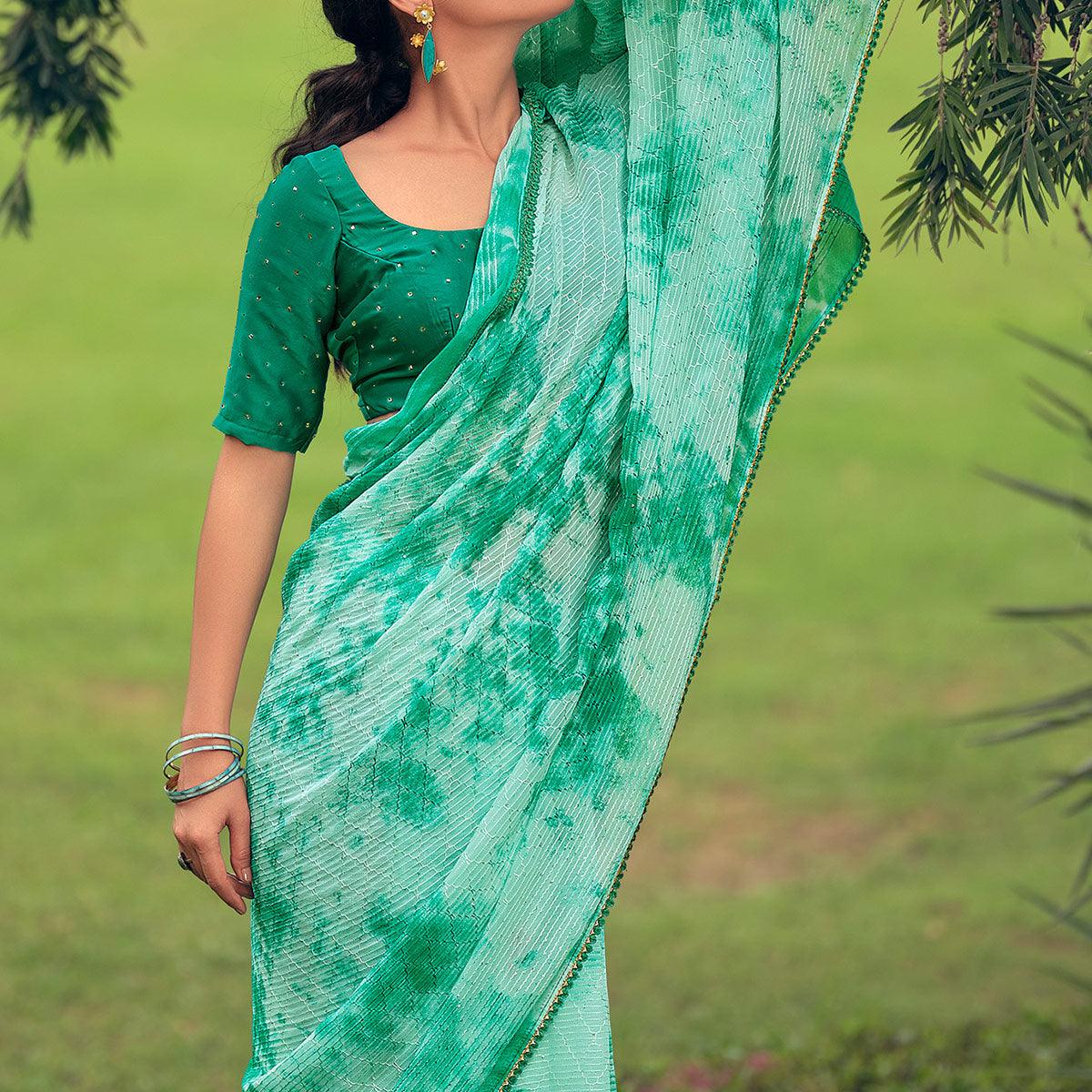 green-festive-wear-crochet-work-georgette-saree-127582