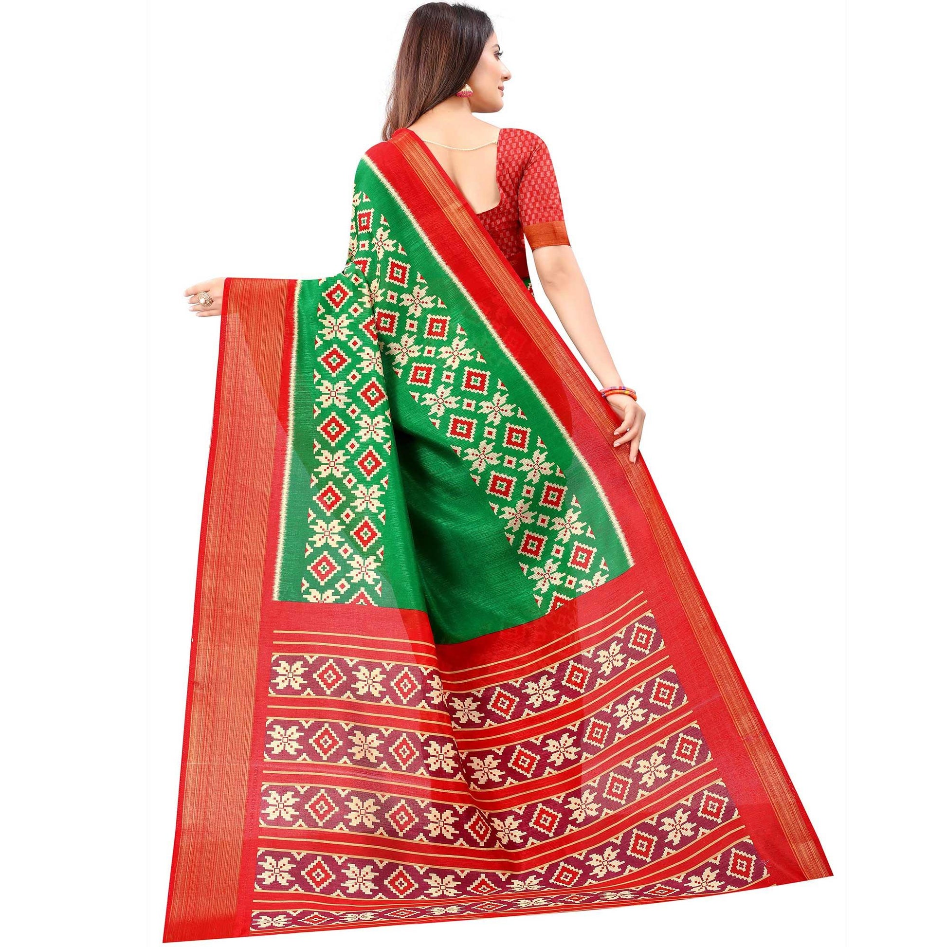 green-casual-wear-designer-hand-black-printed-cotton-linen-saree-110453